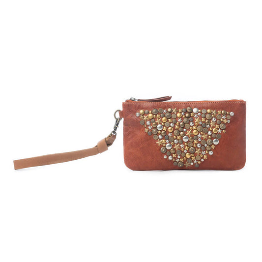 Nova Point Studded Wash Leather Pouch in Amber