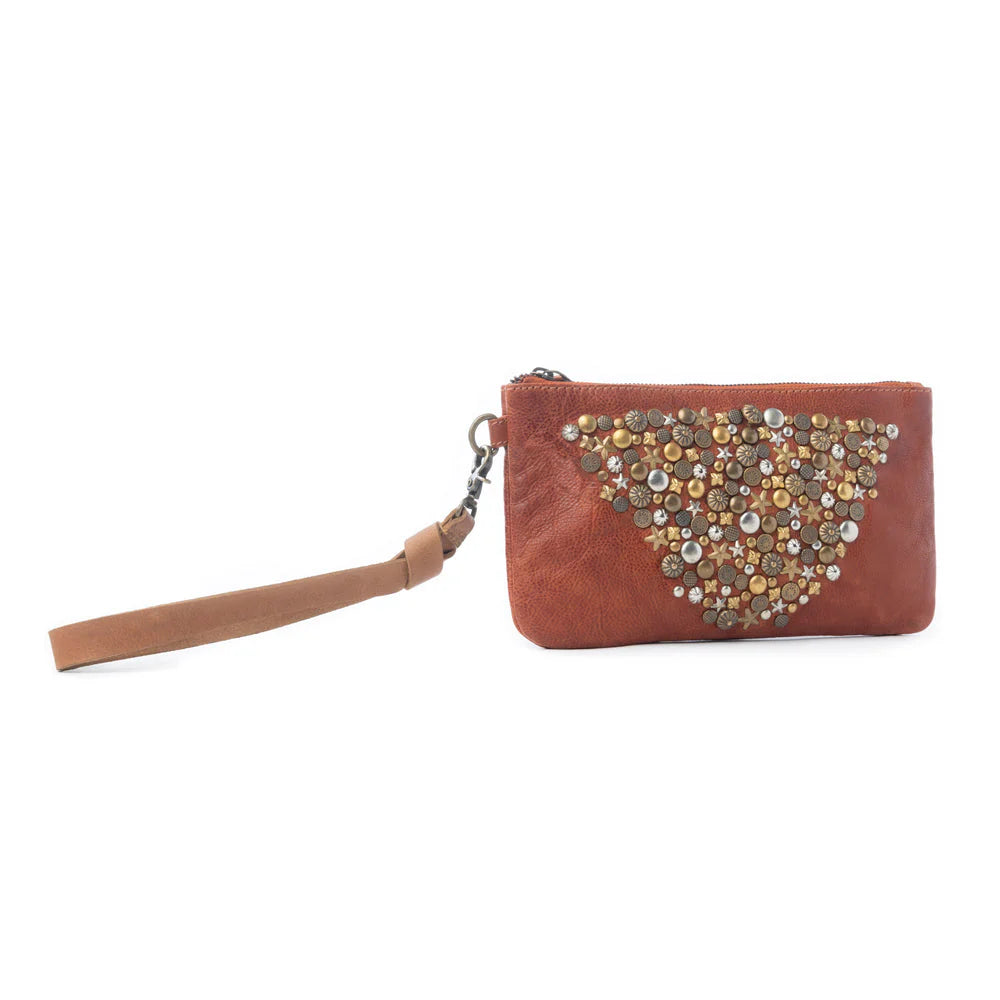Nova Point Studded Wash Leather Pouch in Amber