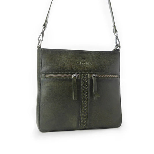 Zidana El Paso Twin Vegan Tanned Leather Crossbody Bag - Olive
