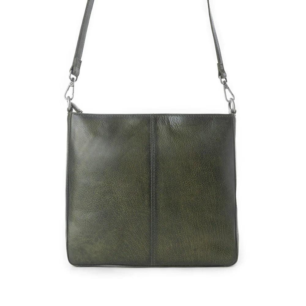 Zidana El Paso Twin Vegan Tanned Leather Crossbody Bag - Olive