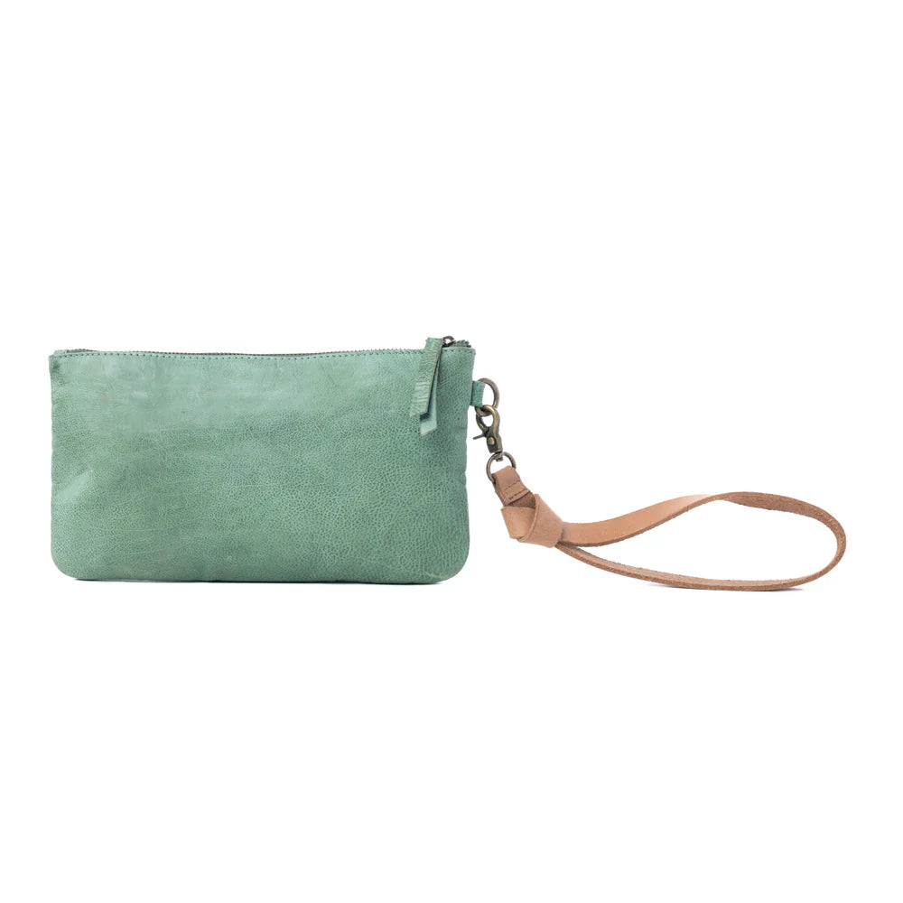 Nova Point Studded Wash Leather Pouch in Turquoise