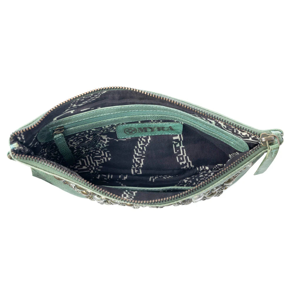 Nova Point Studded Wash Leather Pouch in Turquoise