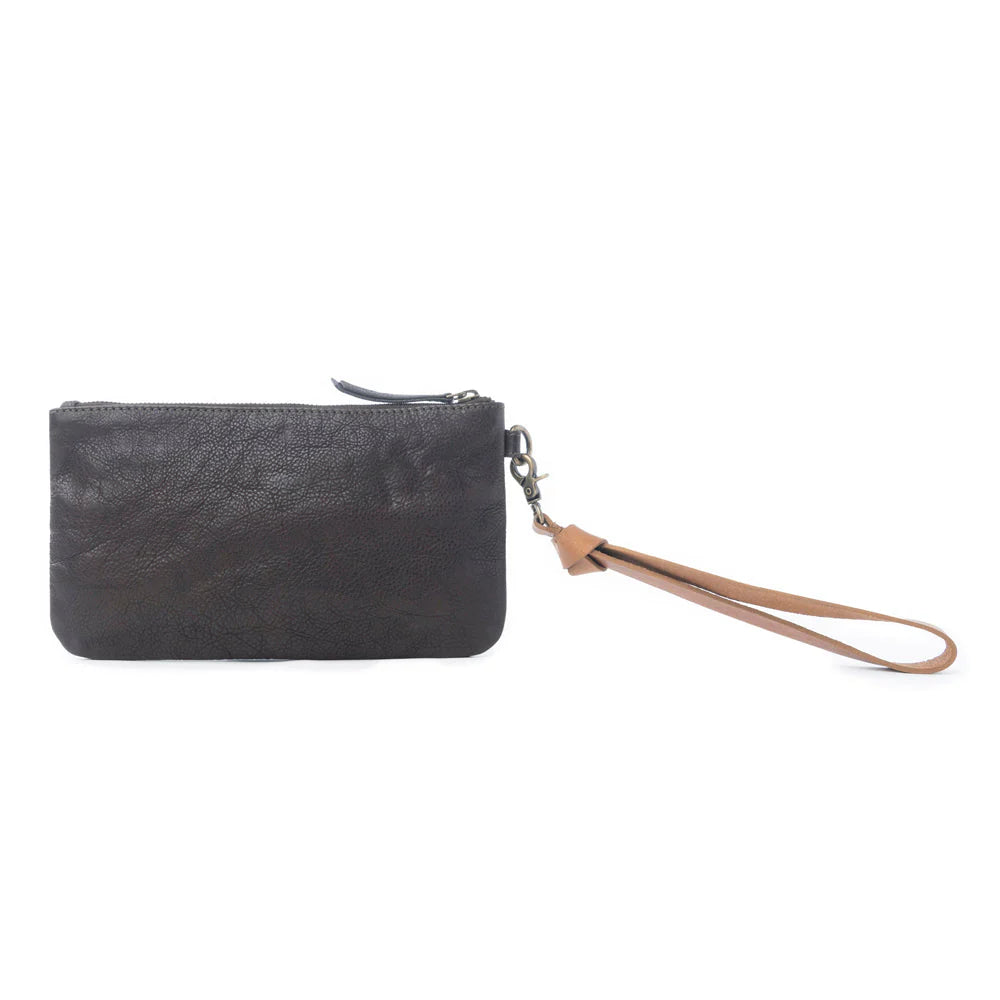 Nova Point Studded Wash Leather Pouch in Black