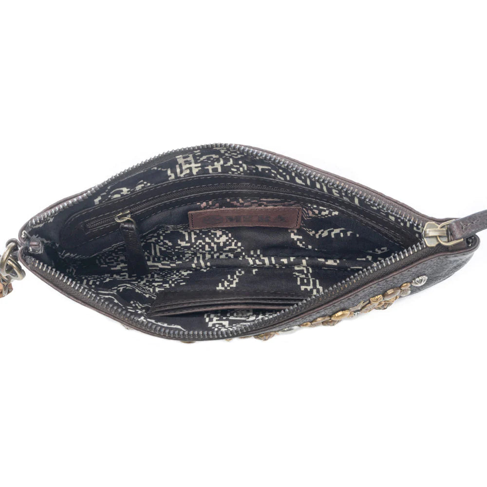 Nova Point Studded Wash Leather Pouch in Black