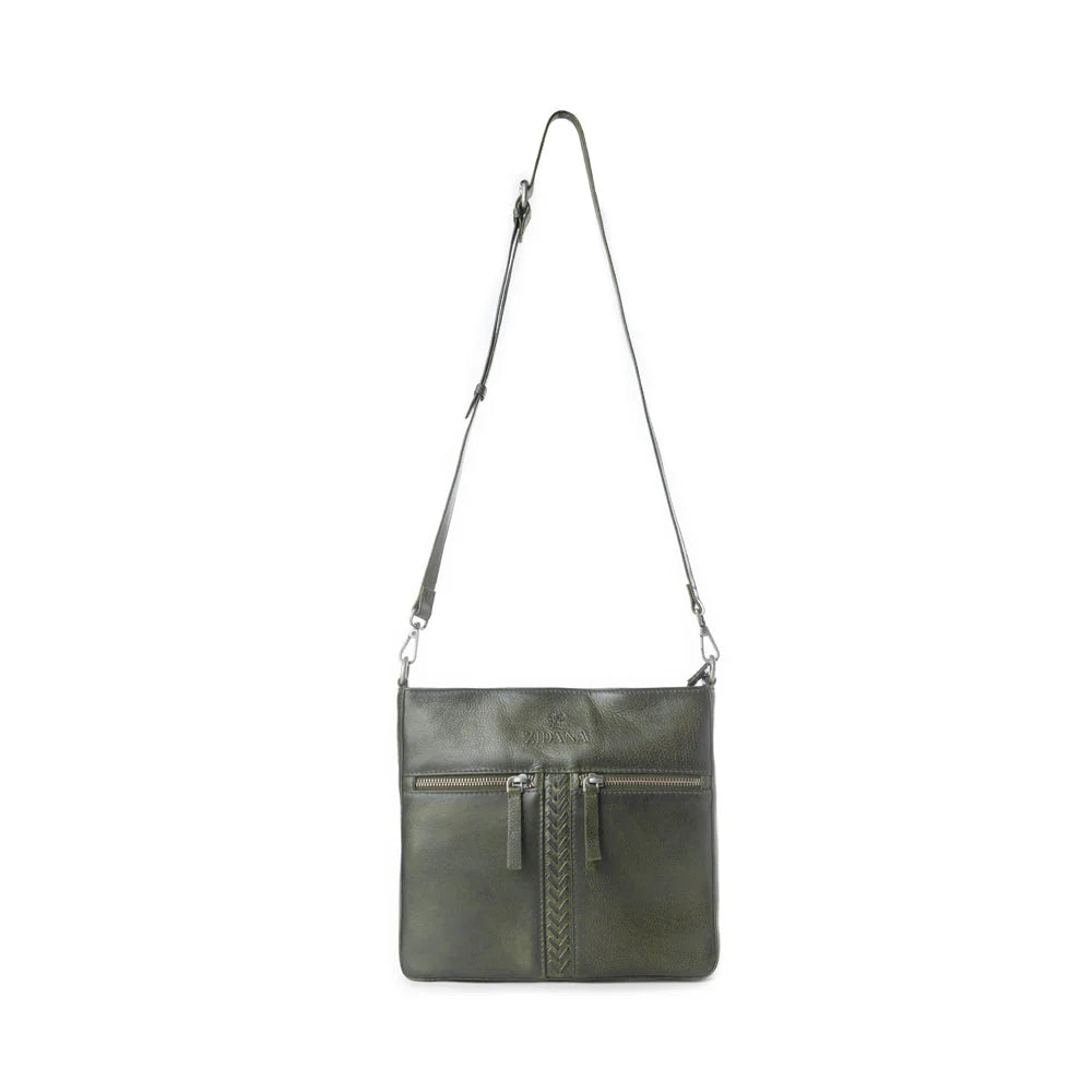 Zidana El Paso Twin Vegan Tanned Leather Crossbody Bag - Olive