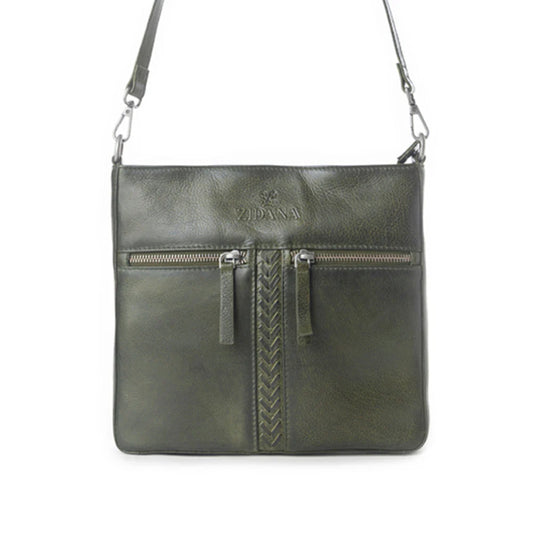 Zidana El Paso Twin Vegan Tanned Leather Crossbody Bag - Olive