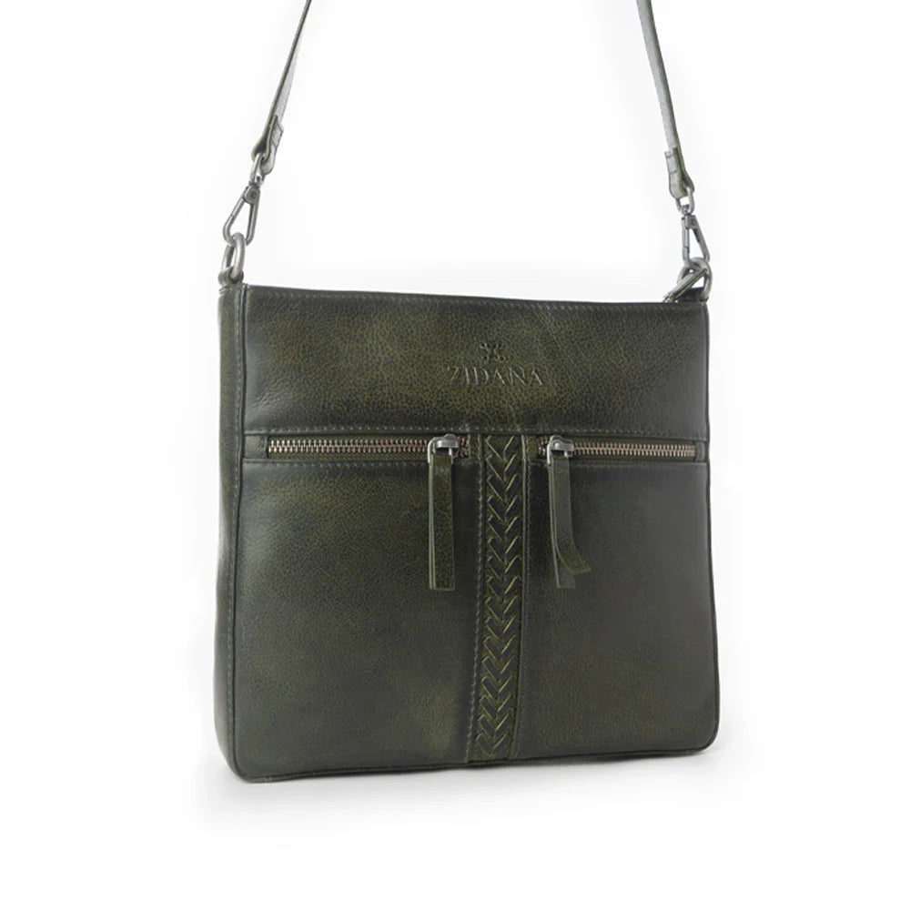 Zidana El Paso Twin Vegan Tanned Leather Crossbody Bag - Olive