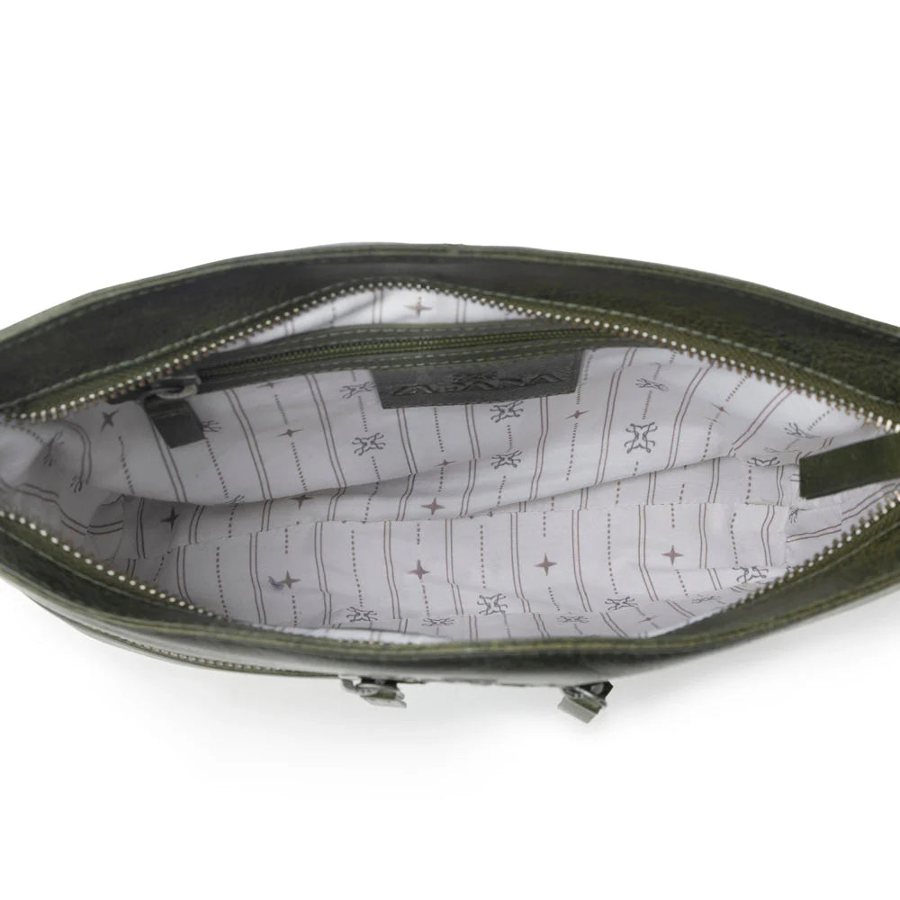 Zidana El Paso Twin Vegan Tanned Leather Crossbody Bag - Olive